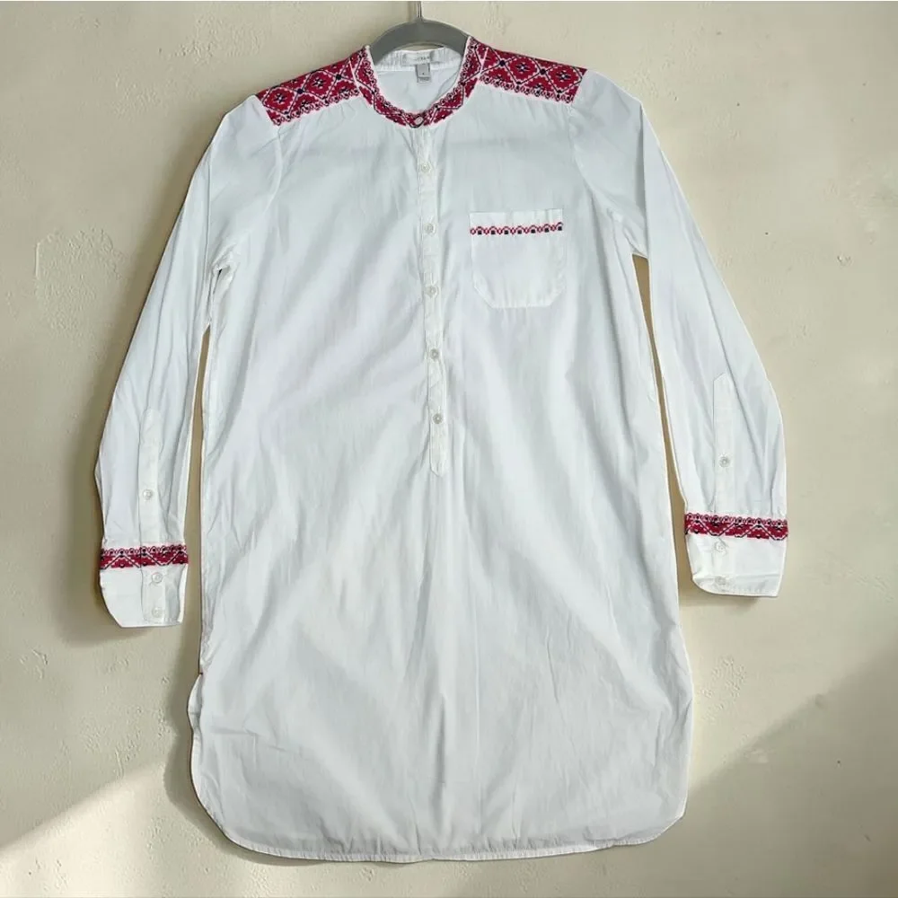J. Crew White Tunic with Red Patterned Details
